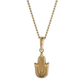 Gold IP Finish Stainless Steel Hamsa Hand Necklace on 20 Curb Chain